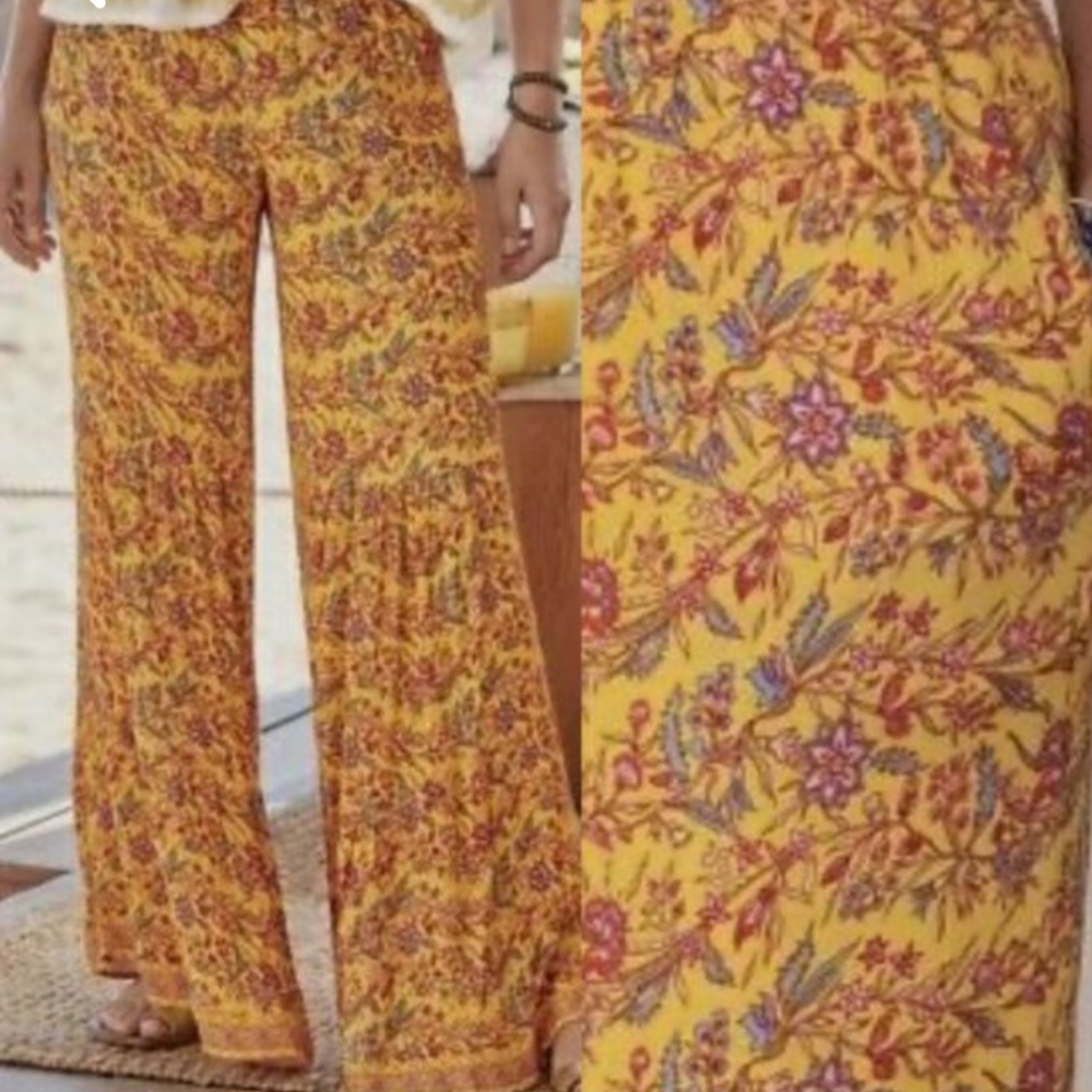 Sundance Beachside Daydream Festival Boho Wide Leg Floral Pants Small